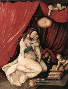  la Pintura al %C3%B3leo - Virgen y el Niño en una habitación del pintor renacentista Hans Baldung